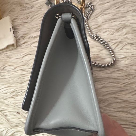 Fendi (F is for Fendi) Gray Leather Shoulder Bag with Chain Strap - Picture 11 of 16